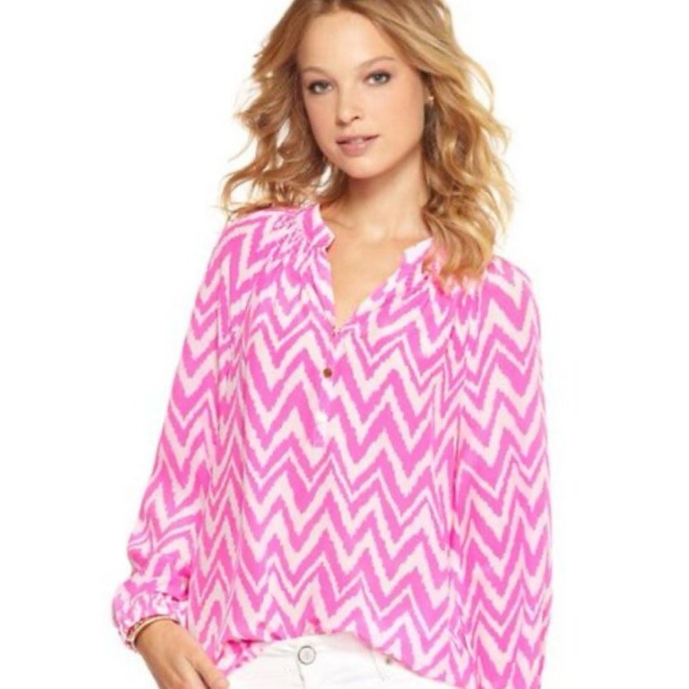 Lily Pulitzer Elsa silk Pink Chevron Women's Top